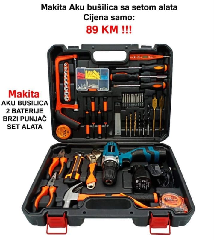 aku busilica sa setom alata makita 12